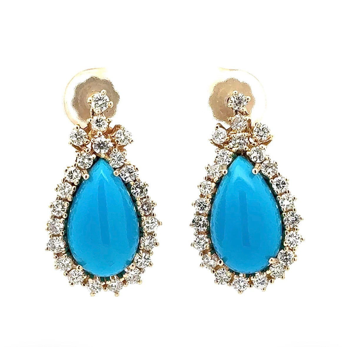 Statement Earrings in 14k Yellow Gold with Turquoise & Diamonds