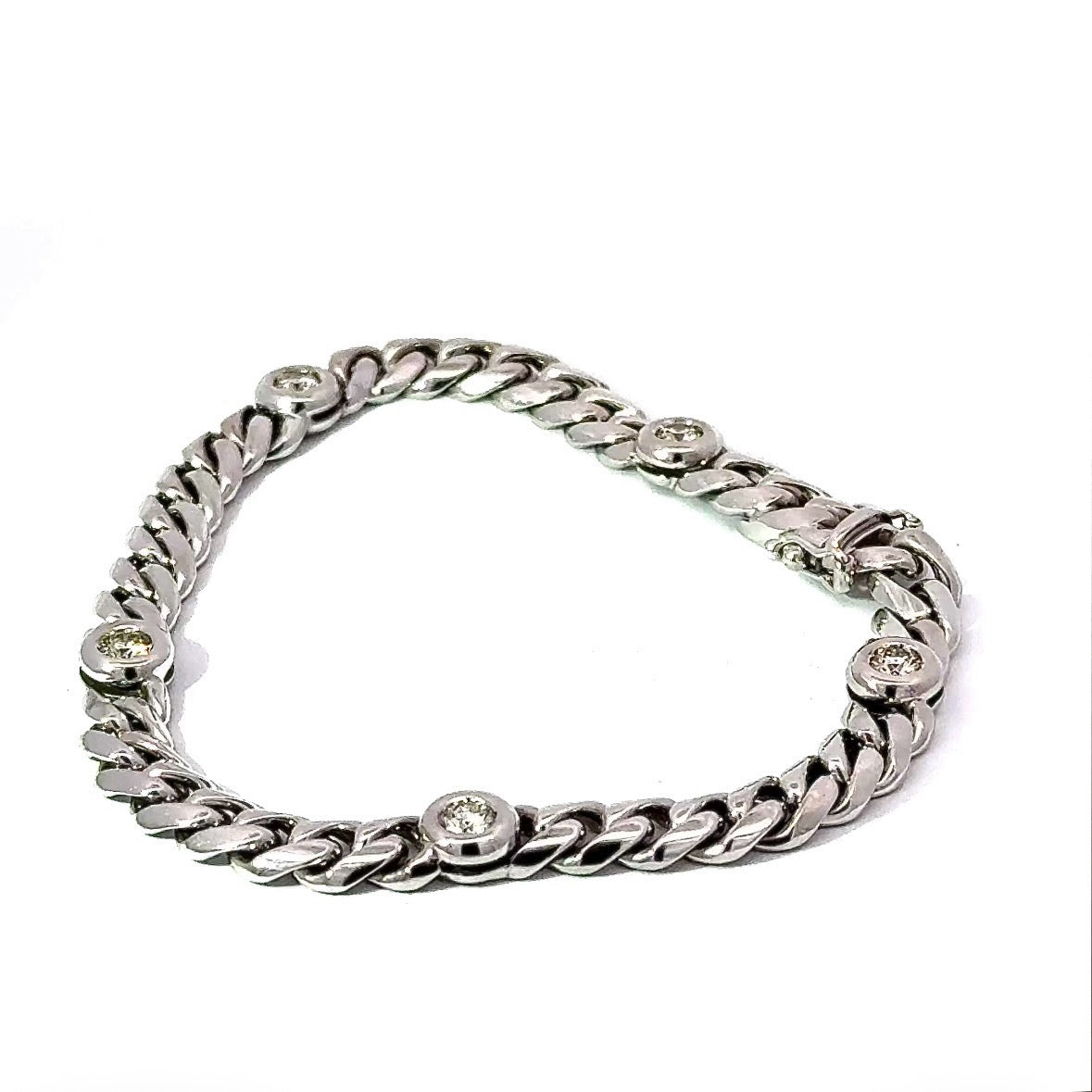 Timeless curb chain bracelet in 14 karat (585) white gold with brilliant-cut diamonds
