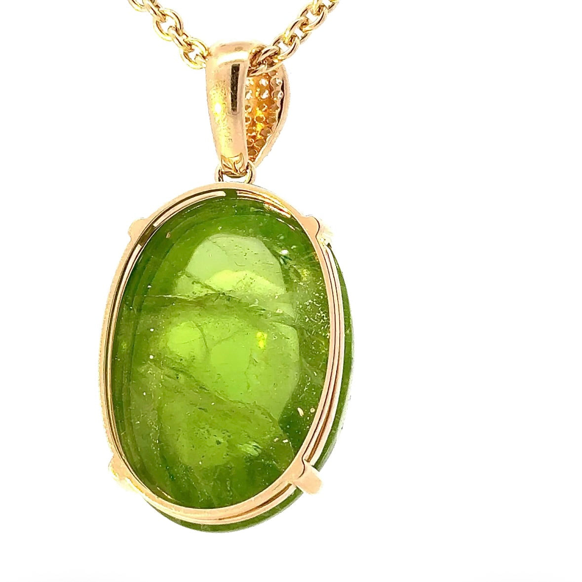 Huge Pendant in 14 Karat Yellow Gold with impressive Peridot & Brilliants