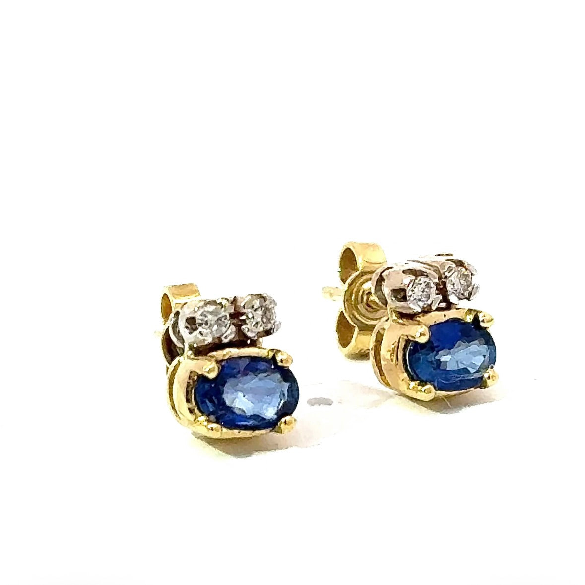 Fine earrings in 18k yellow & white gold with blue sapphires & brilliant-cut diamonds