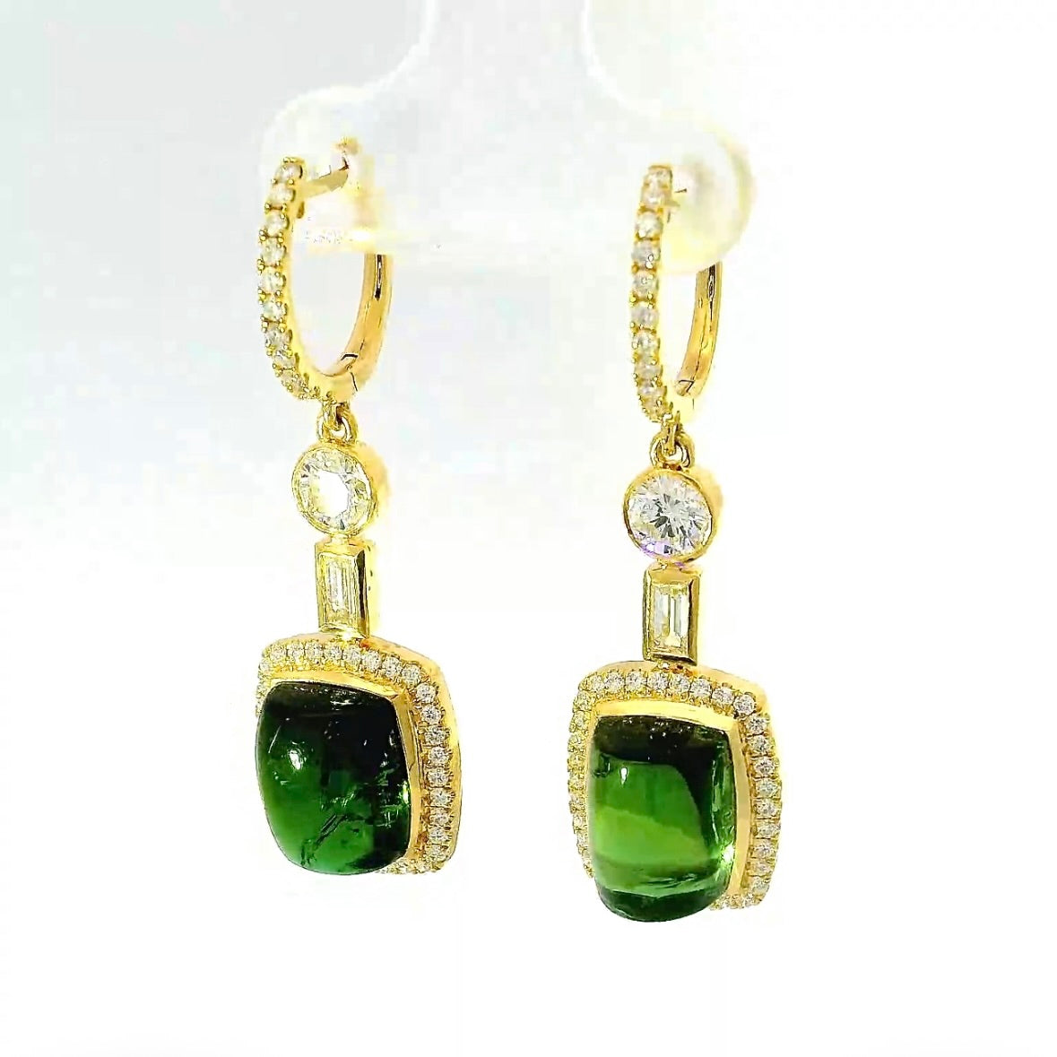 Hängende Ohrringe in 18 Karat Gelbgold mit Brillanten, Diamanten & Turmalinen