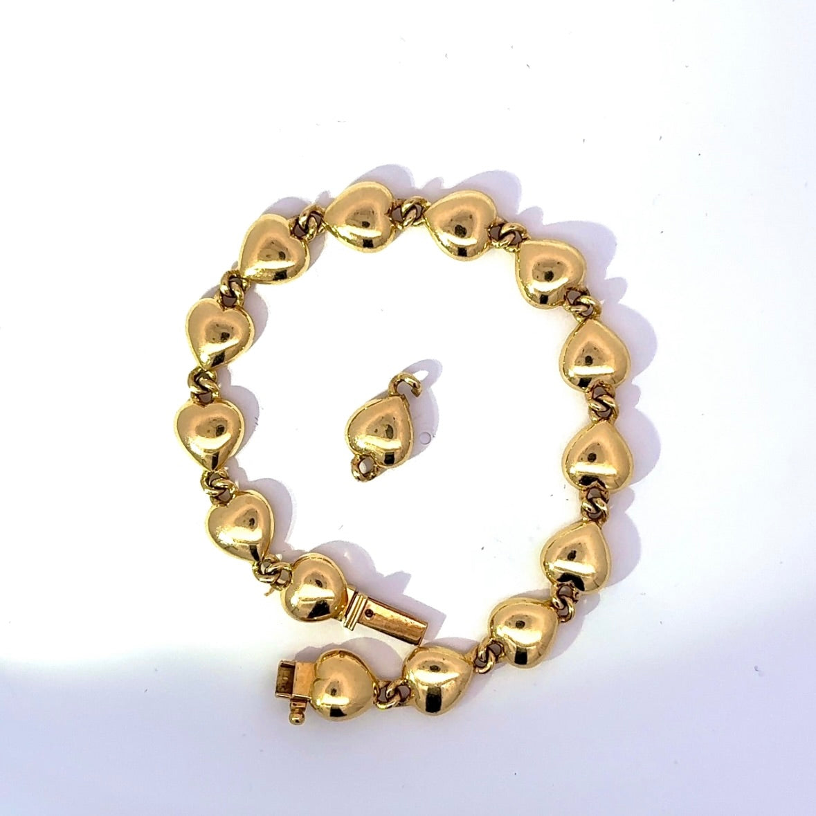 Solid Heart Bracelet in 18 Karat (750) Yellow Gold with Extension Link