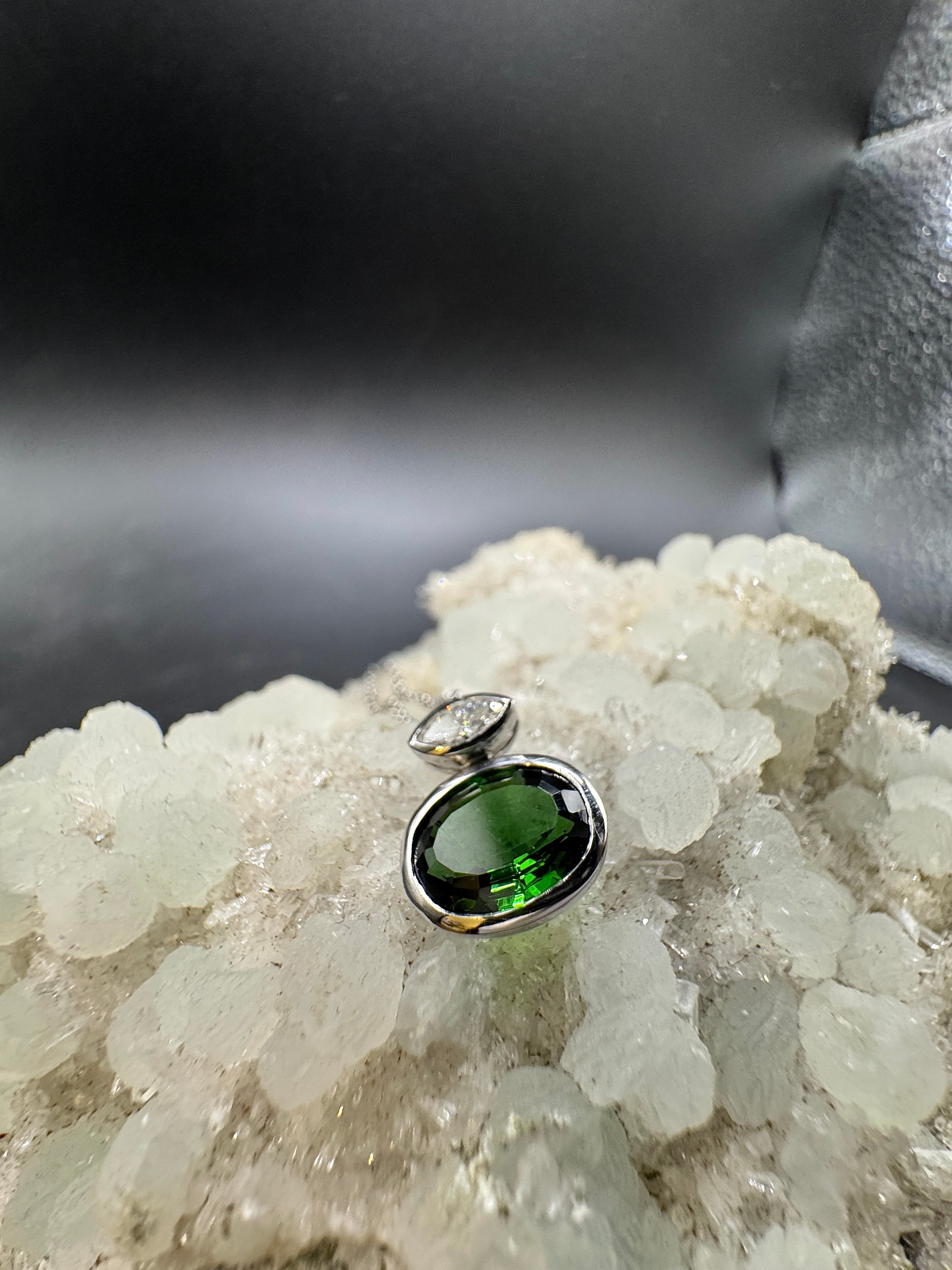 Modern Tourmaline Pendant in 14 Karat White Gold with Navette Brilliant