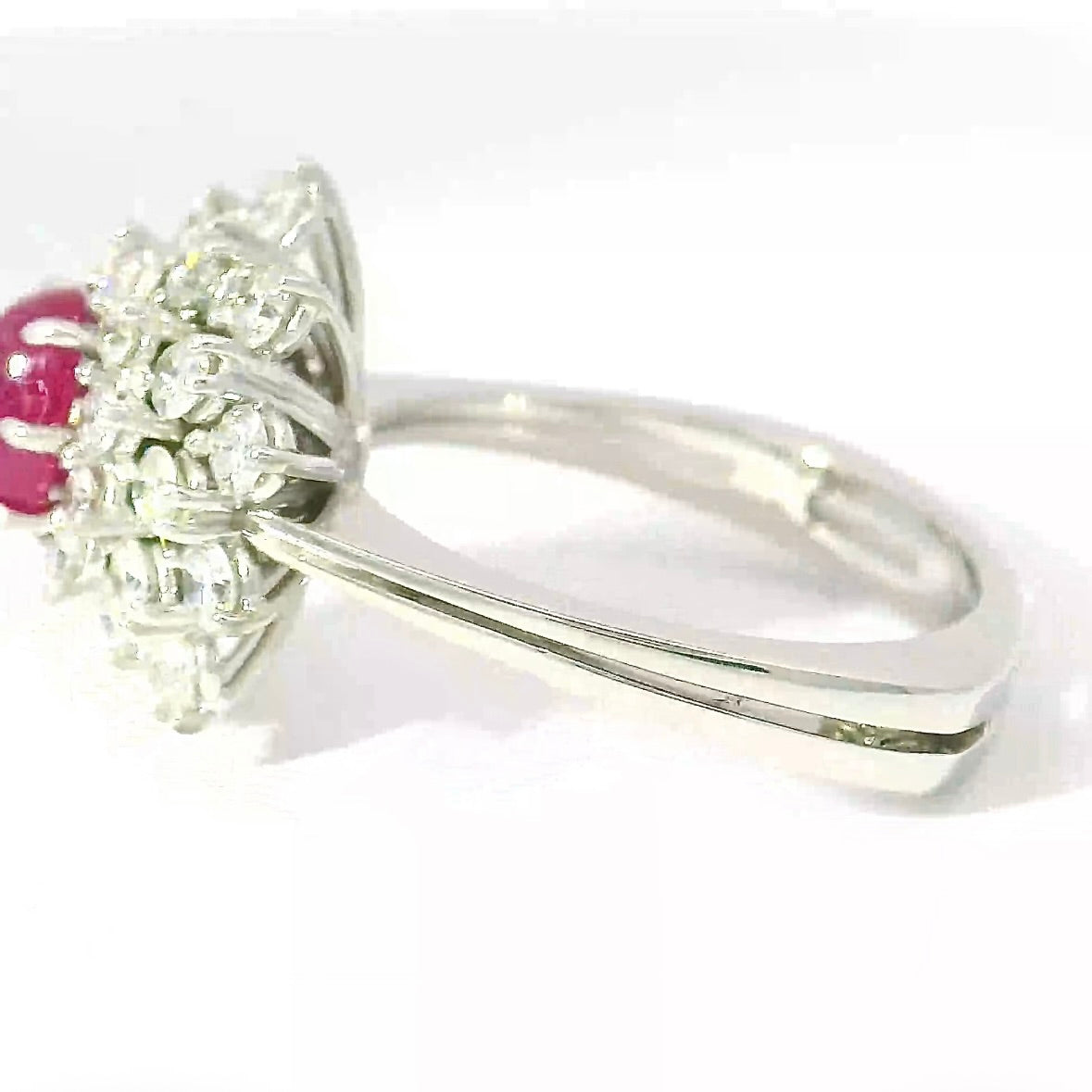 High-Quality Entourage Ring in 18 Karat White Gold with Ruby Cabochon & Brilliants