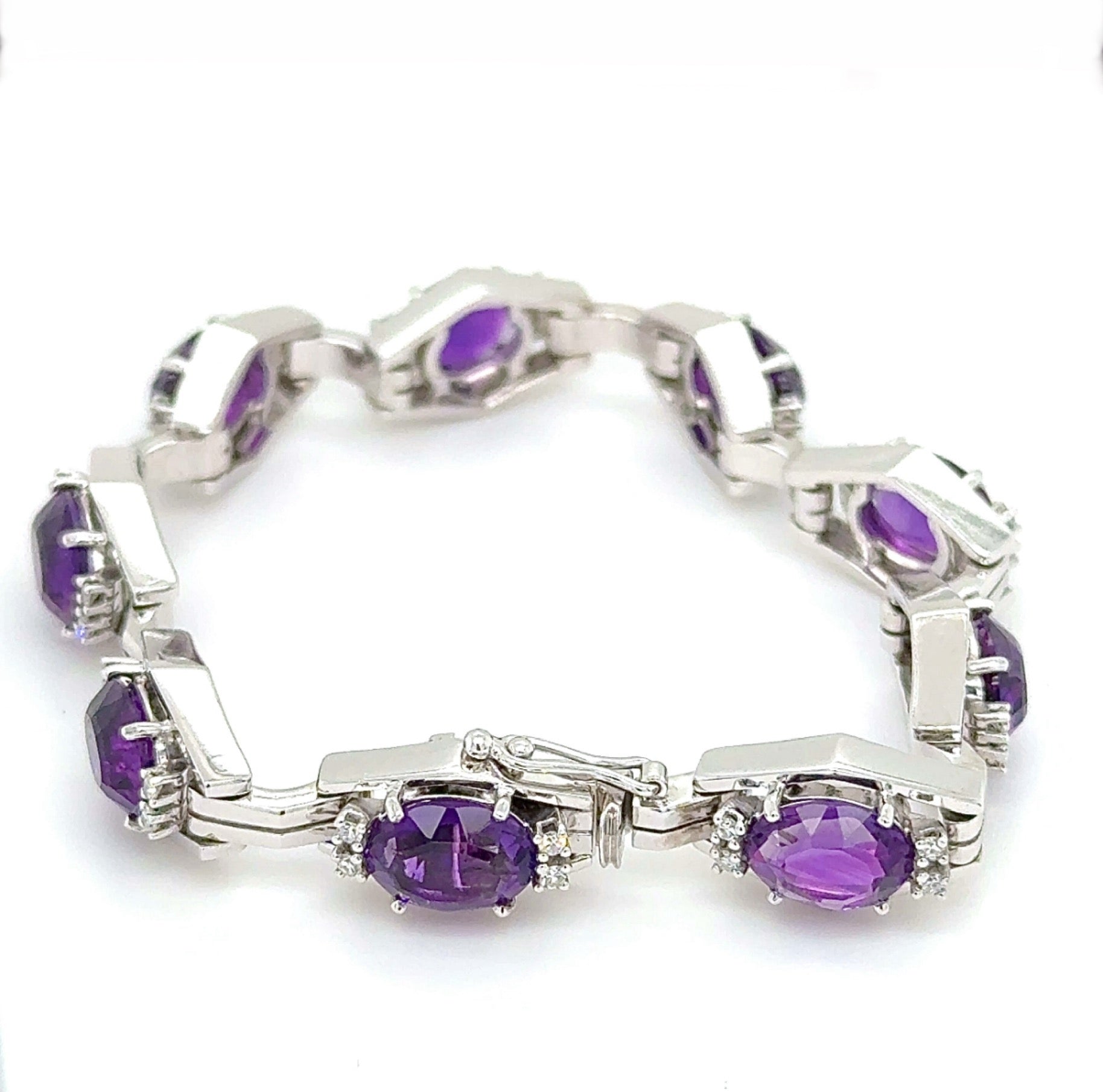 Solid Amethyst Bracelet in 14 Karat White Gold with Diamonds