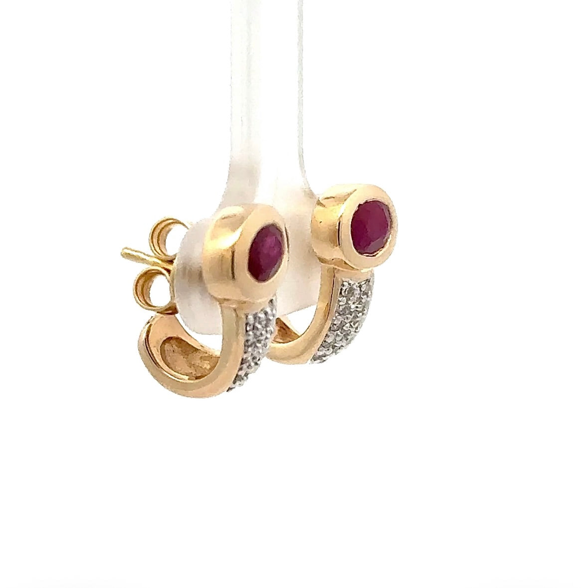 Timeless Half-Hoop Earrings in 14 Karat Yellow Gold with Rubies & Brilliant-Cut Diamonds