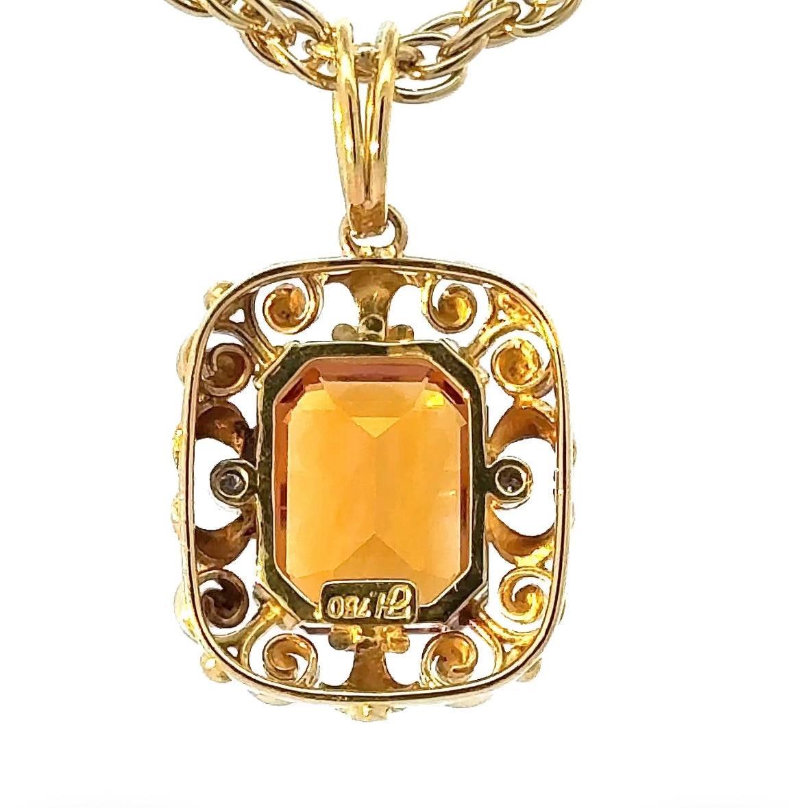 Handcrafted pendant in 18k yellow gold with citrine & brilliant-cut diamonds by Jaufmann