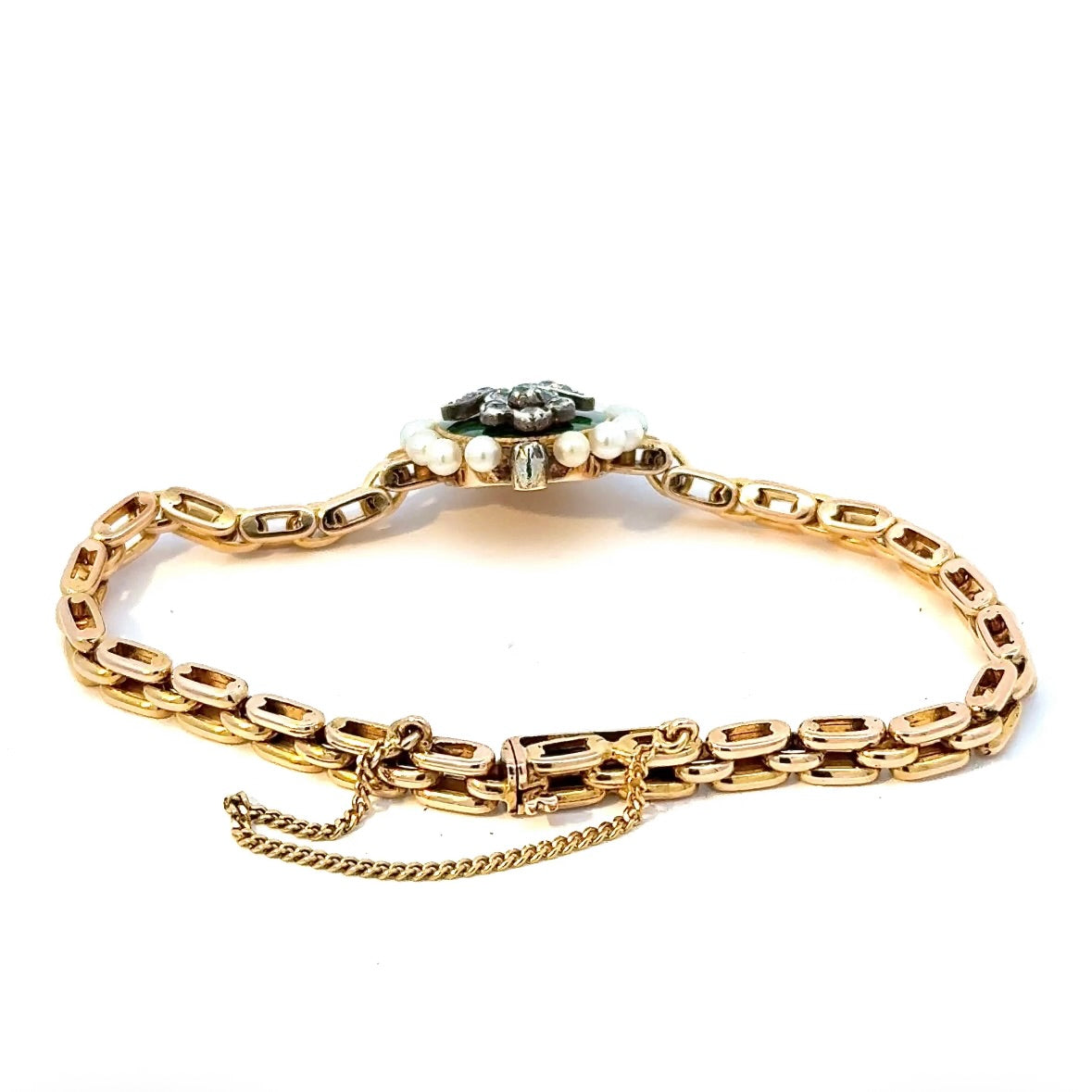 Vintage-Armband in 14 Karat (585) um 1900 mit Diamanten, Emaille & Perlen