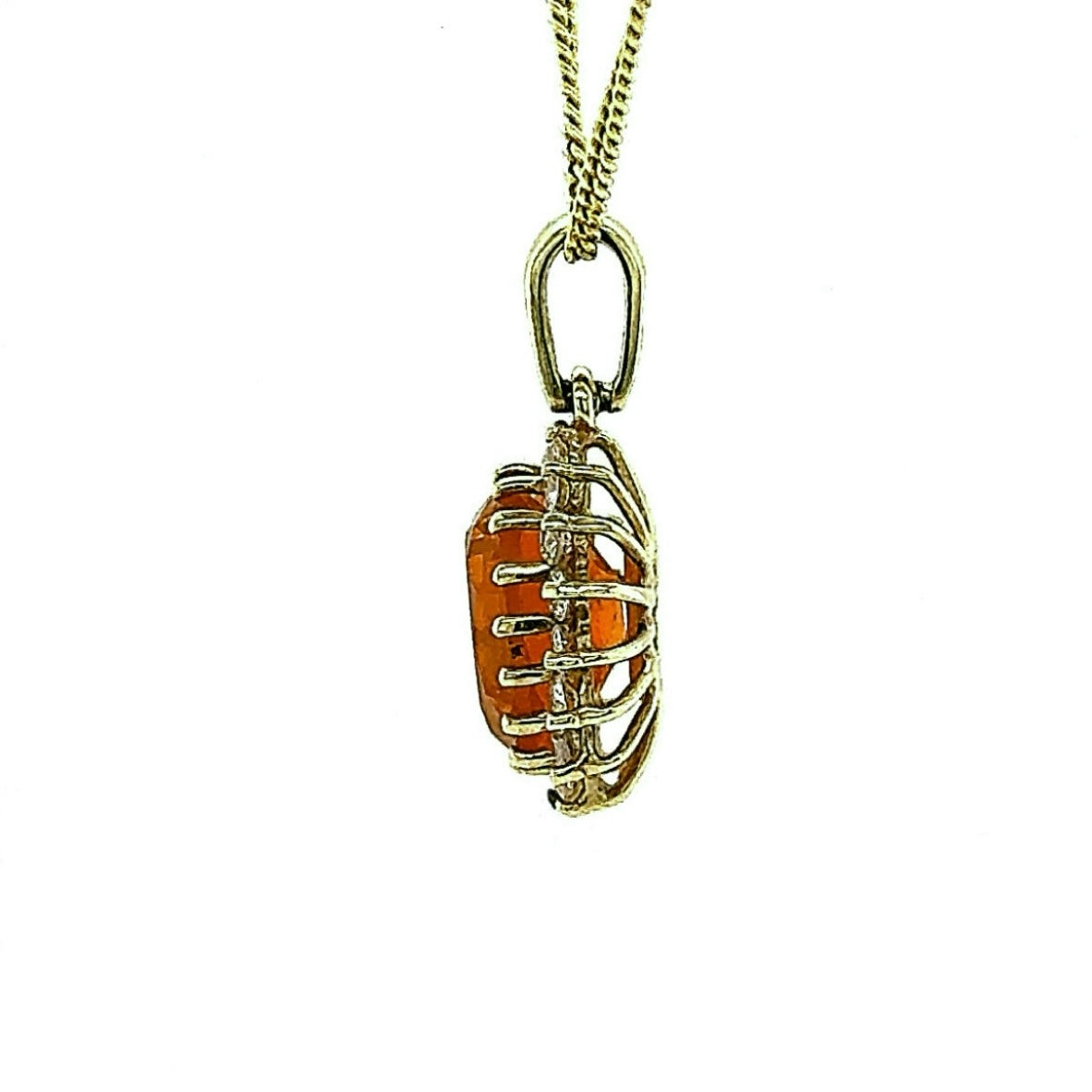 Stilvoller Feueropal-Anhänger in 14 Karat Gelbgold mit Brillanten und Kette