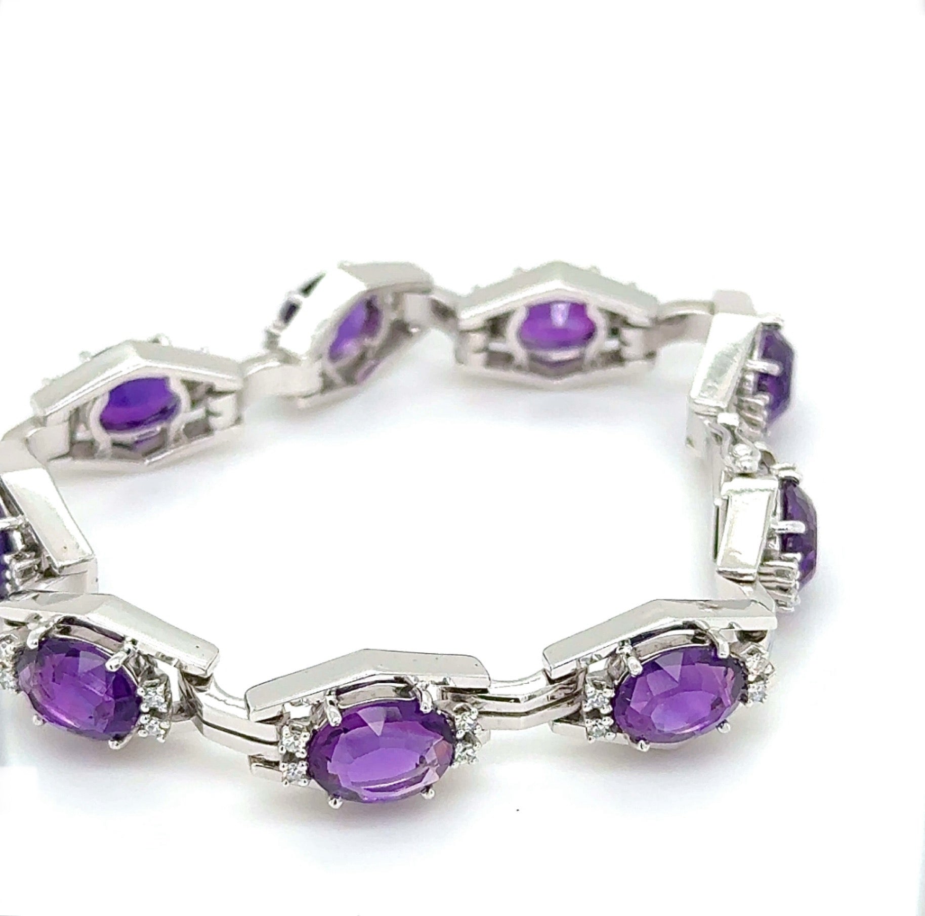 Solid Amethyst Bracelet in 14 Karat White Gold with Diamonds