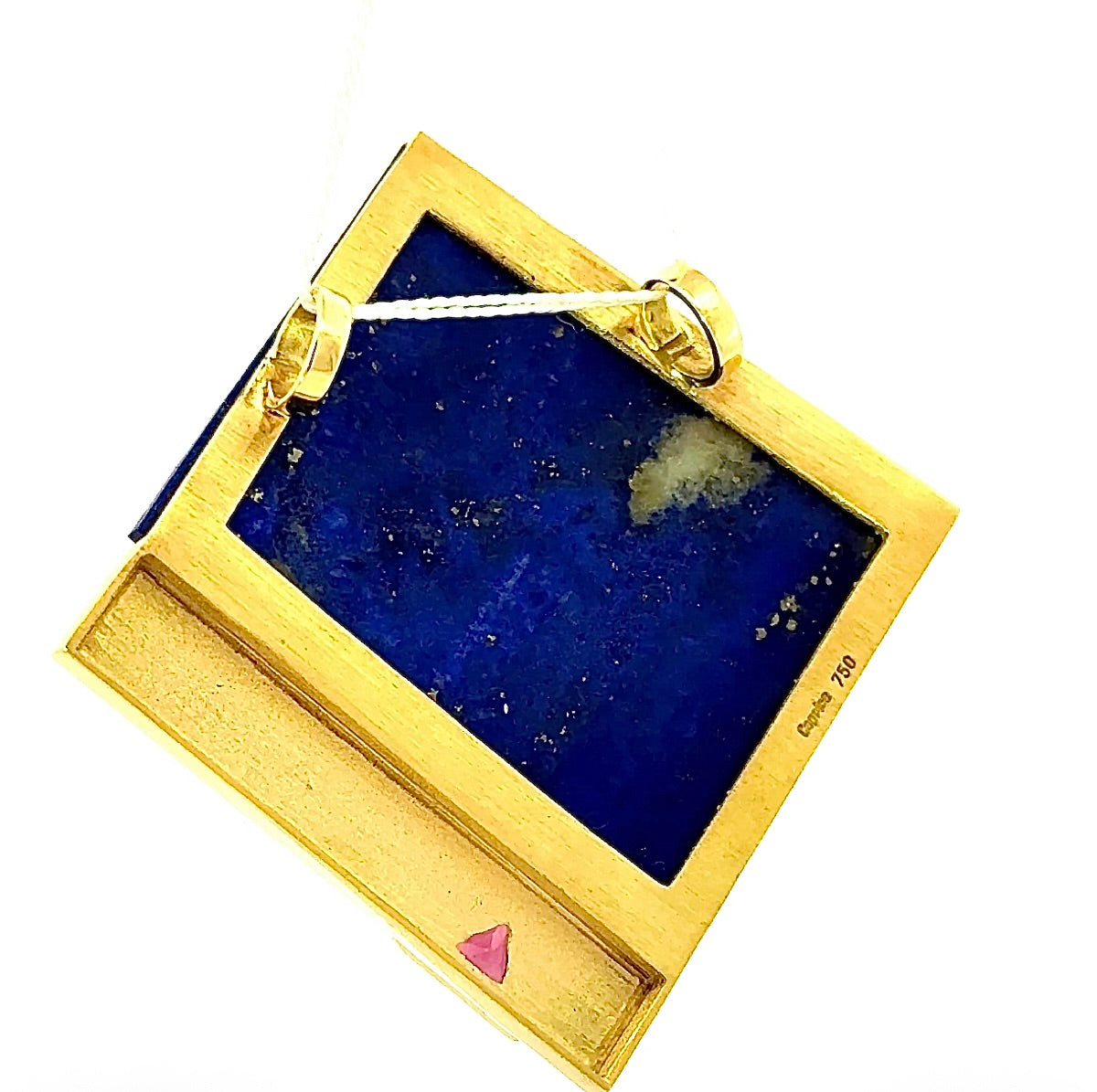 Einmaliger Anhänger in 18 Karat Gelbgold mit Lapis Lazuli und rosa Turmalin