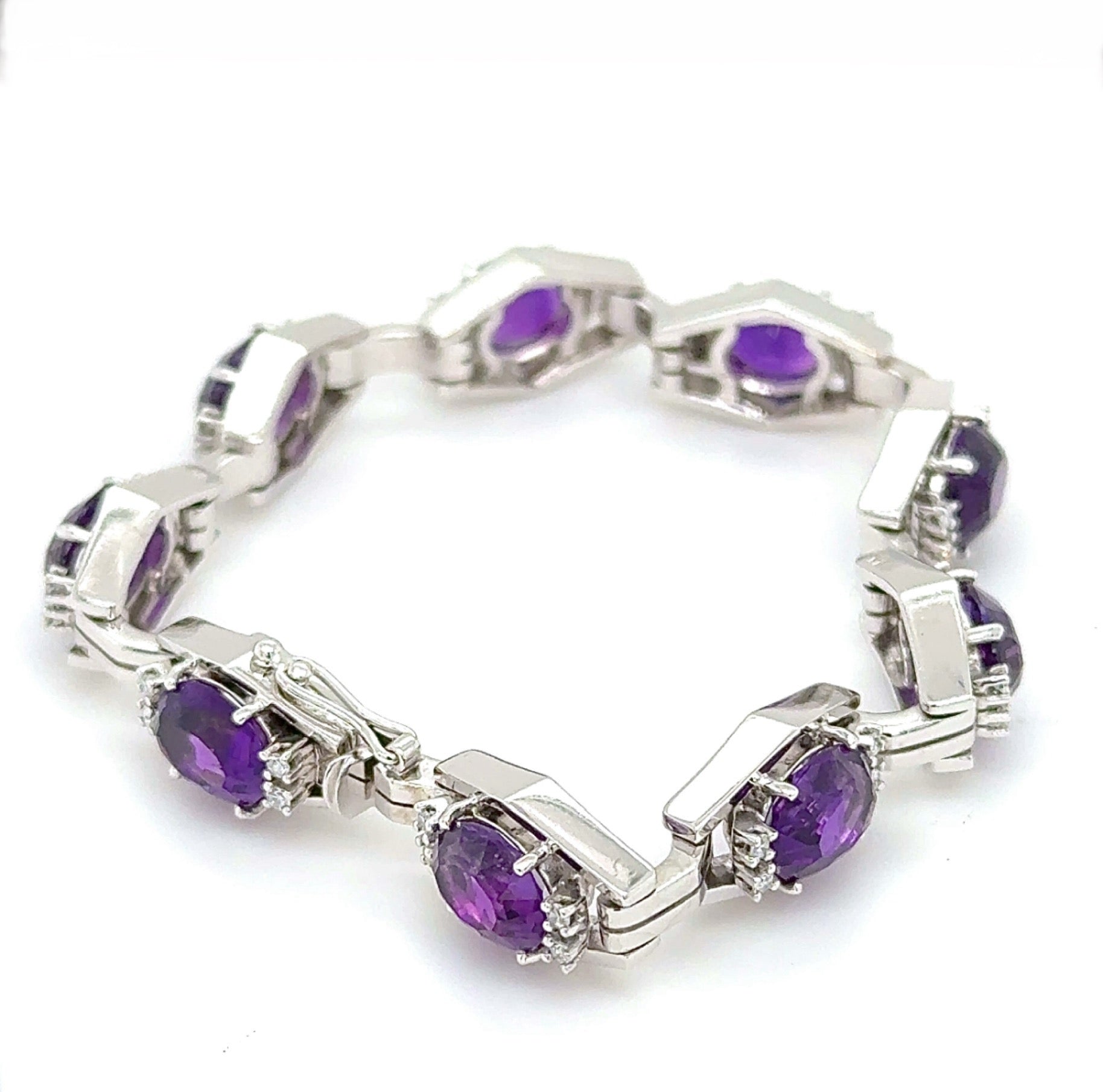 Solid Amethyst Bracelet in 14 Karat White Gold with Diamonds