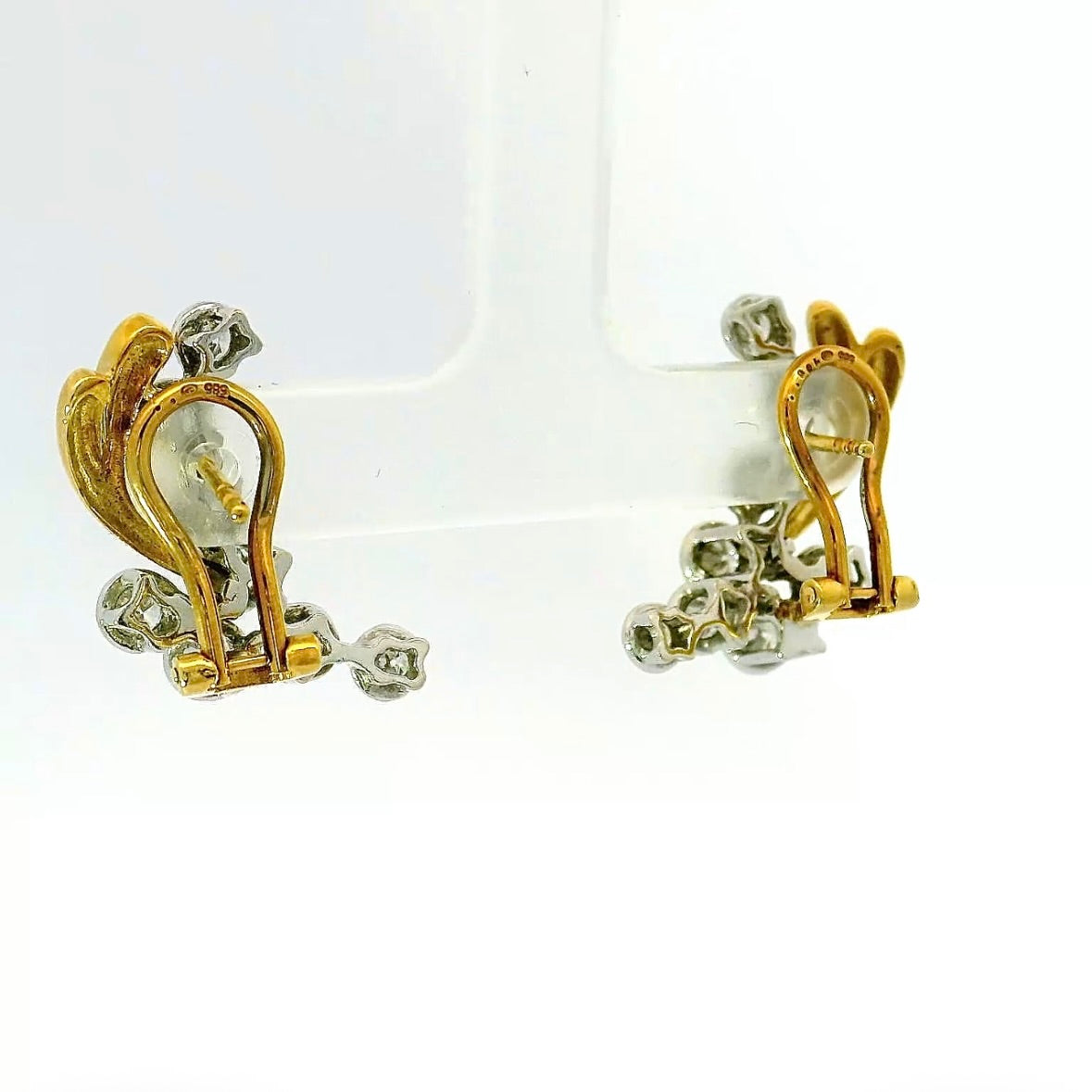 Fancy bicolor earrings in 18 karat gold with fine brilliant-cut diamonds