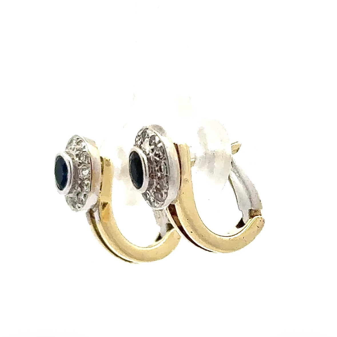 Elegante Ohrringe in 14 Karat Gelb- und Weißgold mit Saphiren & Brillanten