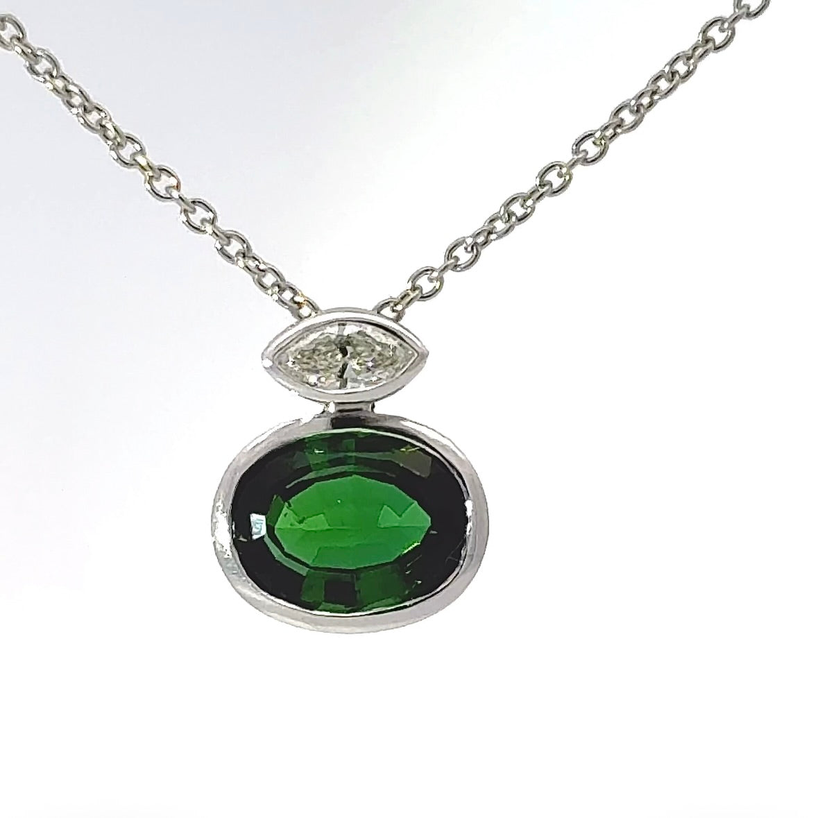 Modern Tourmaline Pendant in 14 Karat White Gold with Navette Brilliant