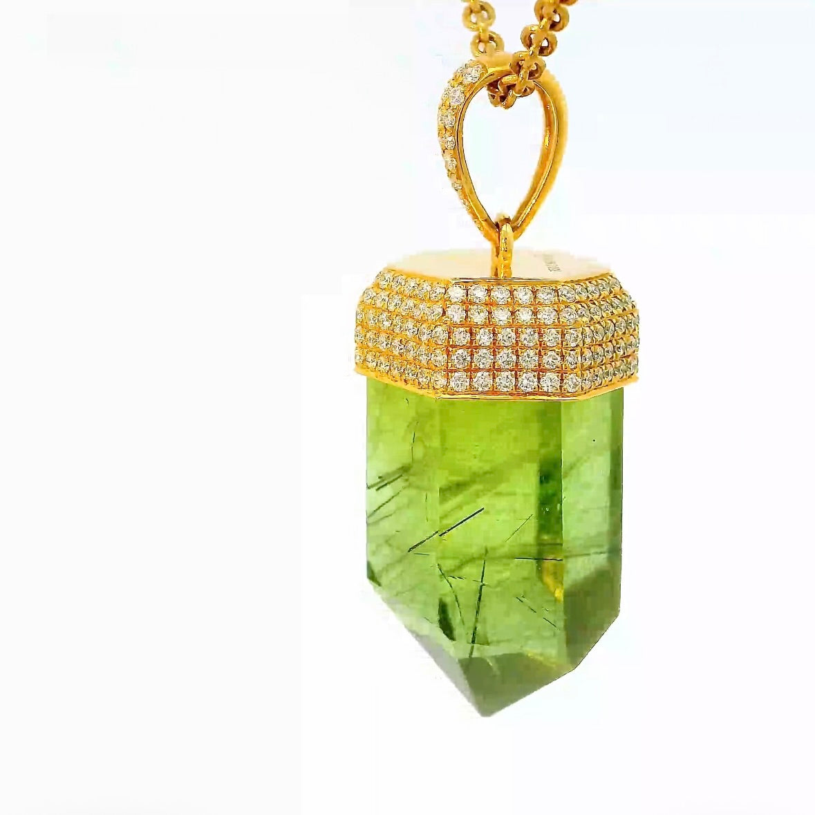 Ausgefallener Anhänger in 18 Karat Gelbgold mit besonderem Peridot & Brillanten
