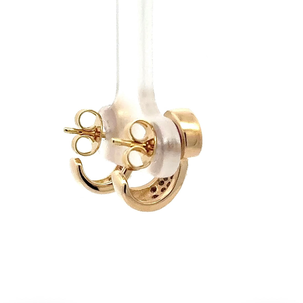 Timeless Half-Hoop Earrings in 14 Karat Yellow Gold with Rubies & Brilliant-Cut Diamonds
