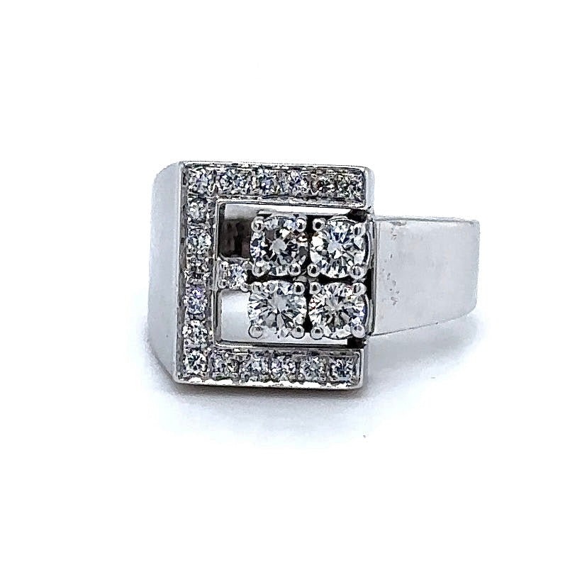 Hoekige witgouden ring van 18 karaat met zeer fijne briljant geslepen diamanten TW/VS