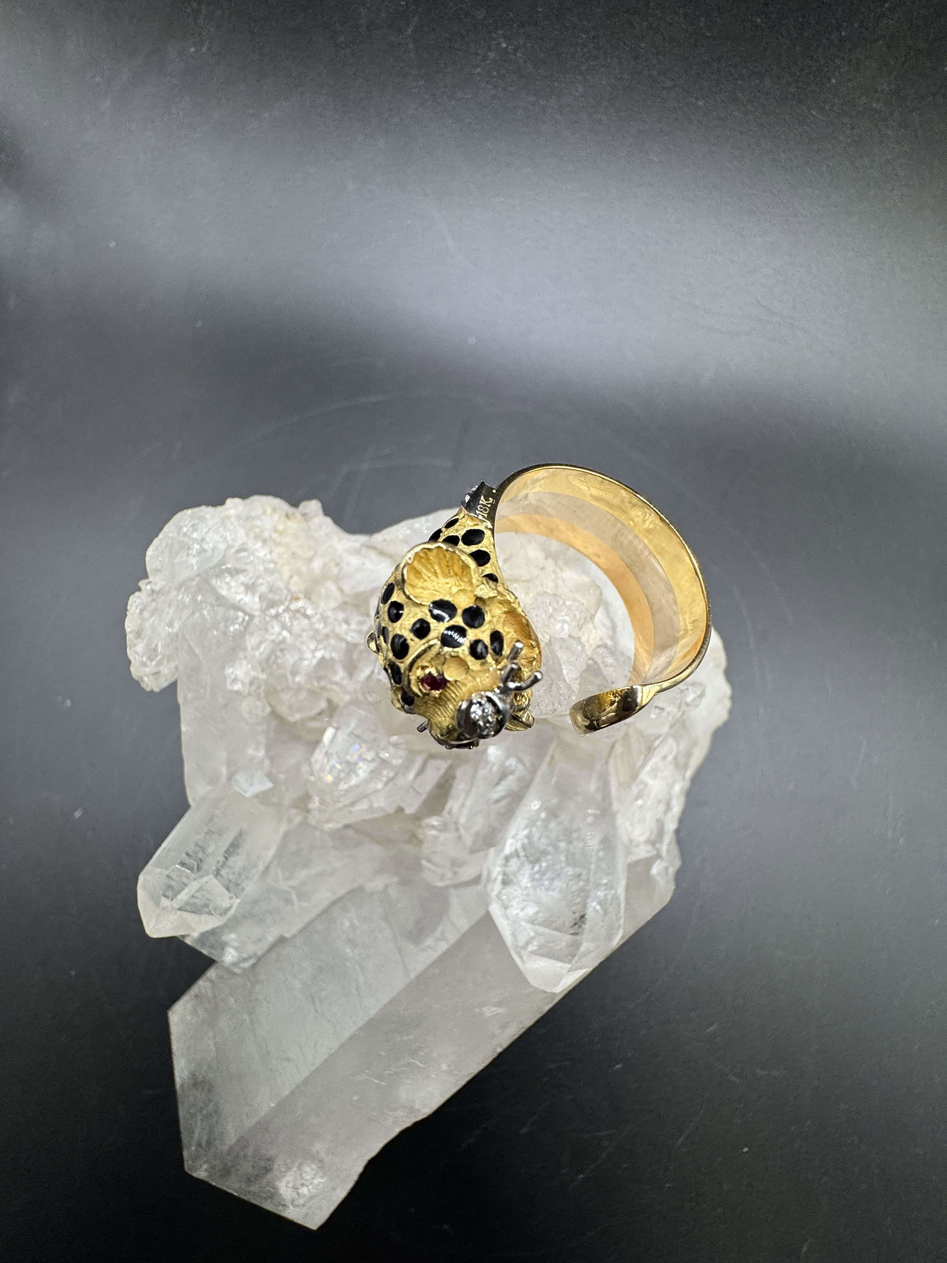 Leuchtender tricolor Ring in 18 Karat Gold mit Rubinen und Brillanten