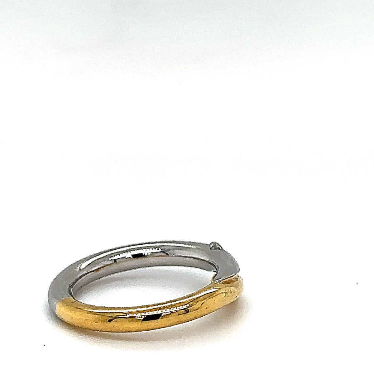 Edele bicolor ring van 18 karaat geelgoud en 950 platina met zeer fijne diamanten - handgemaakt