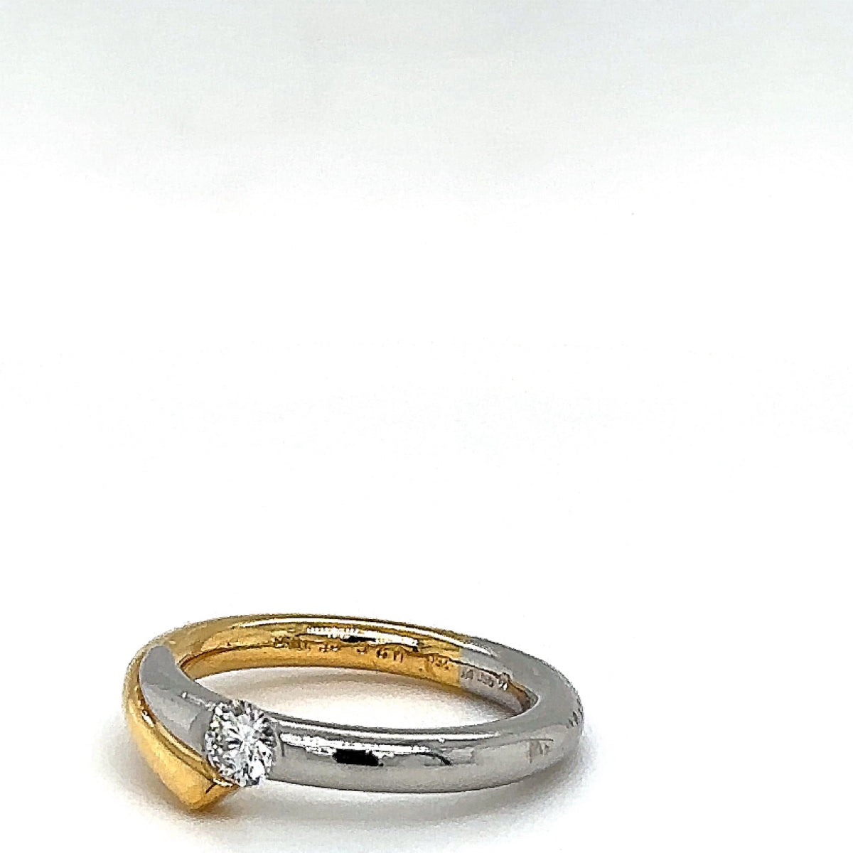Edele bicolor ring van 18 karaat geelgoud en 950 platina met zeer fijne diamanten - handgemaakt