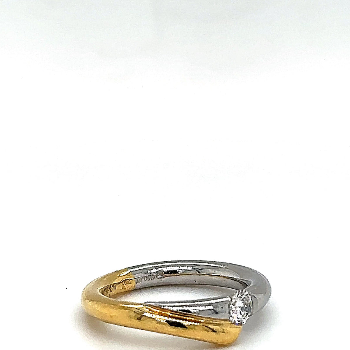 Edele bicolor ring van 18 karaat geelgoud en 950 platina met zeer fijne diamanten - handgemaakt