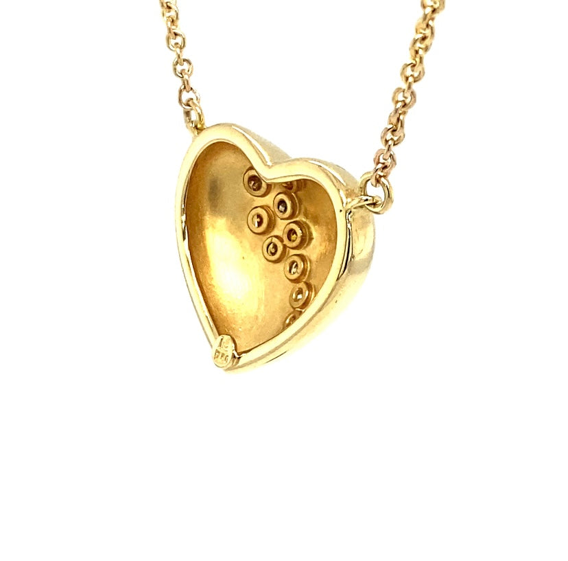 Hartenketting in 18 karaat geelgoud met natuurlijk gekleurde diamanten, met ketting in 14 karaat