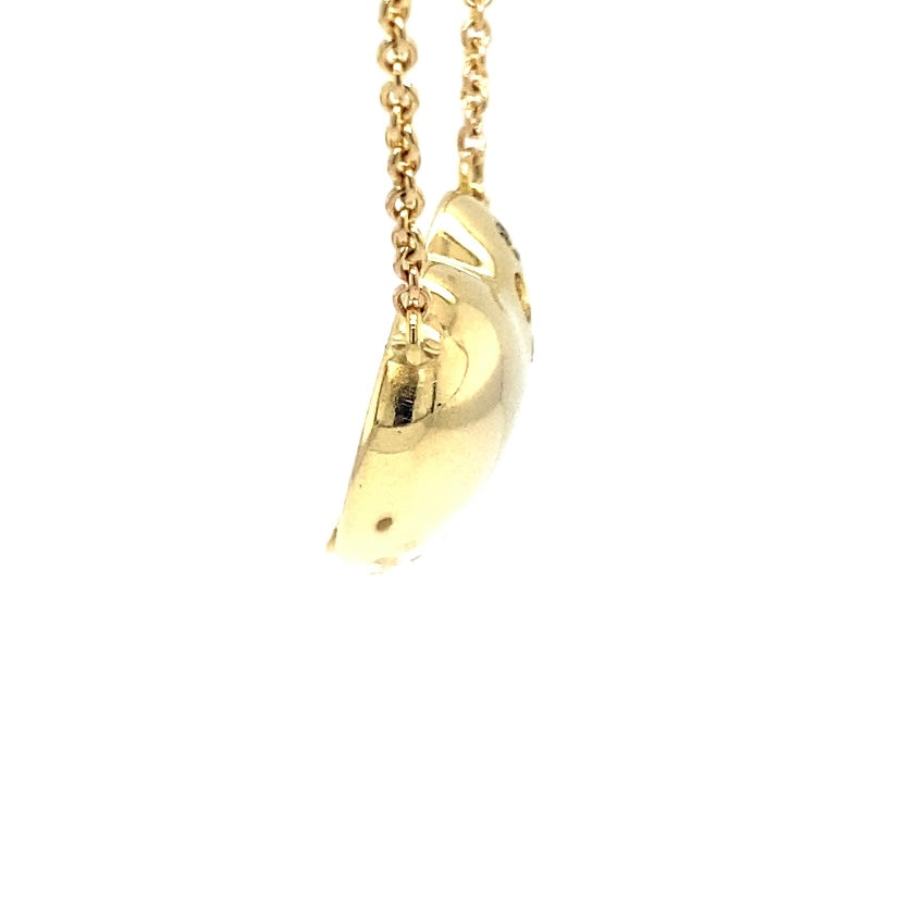 Hartenketting in 18 karaat geelgoud met natuurlijk gekleurde diamanten, met ketting in 14 karaat