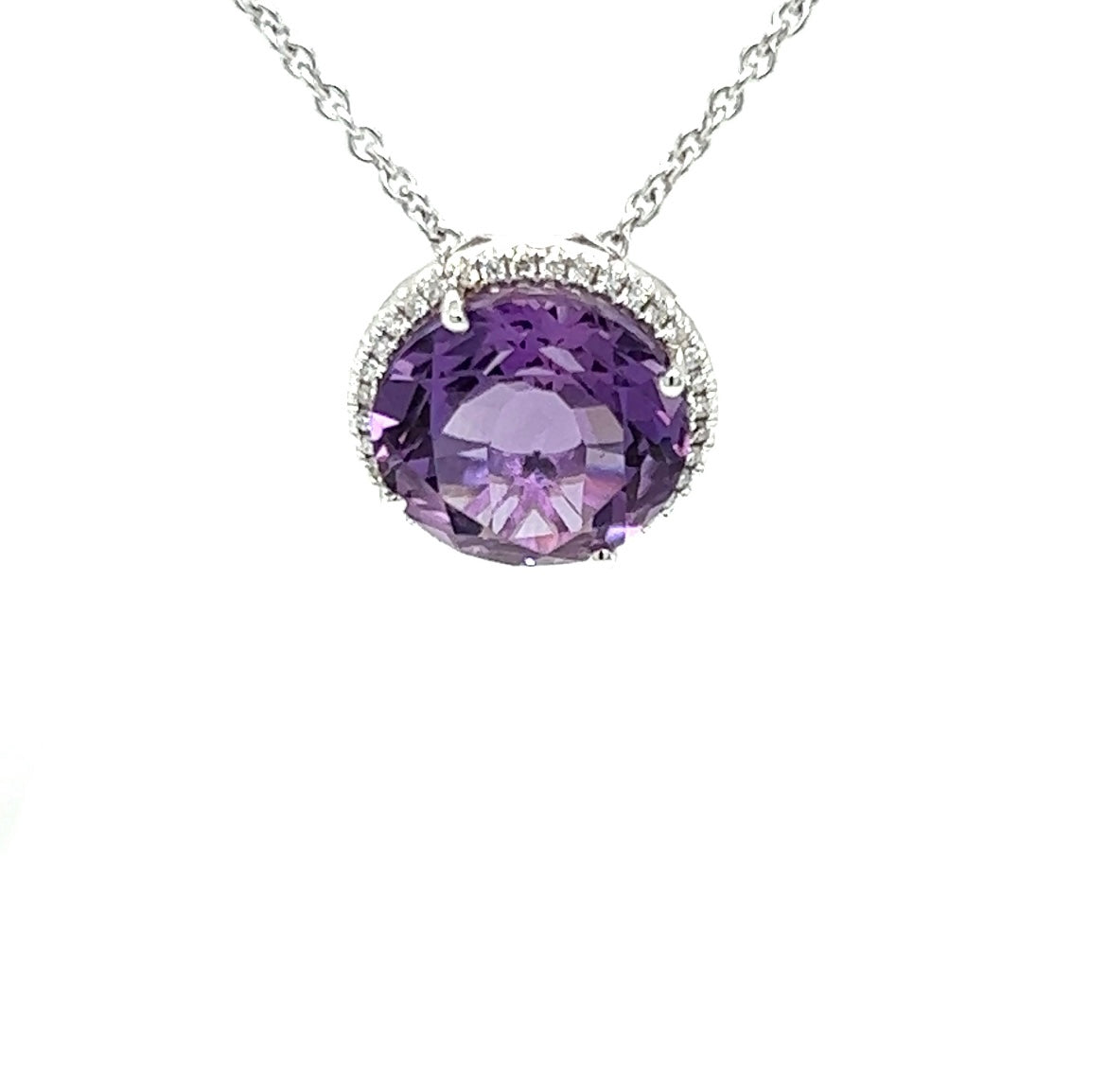 Hanger in 18 karaat witgoud met amethist en diamanten