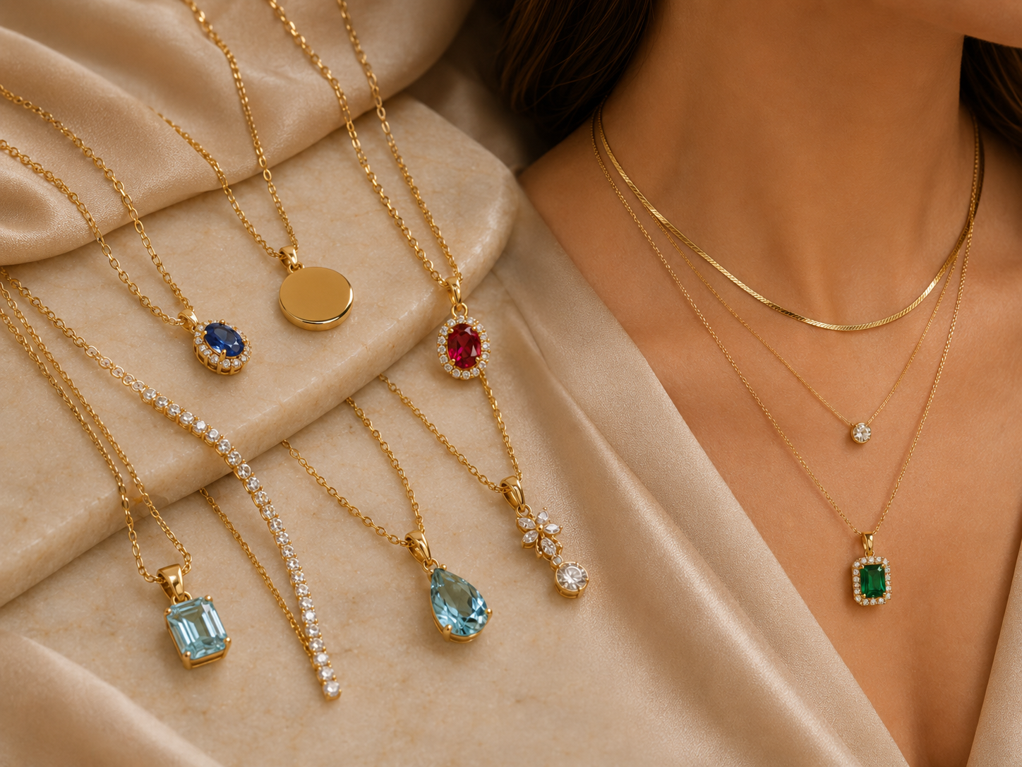 Goldanhänger und Colliers mit Diamanten und Edelsteine