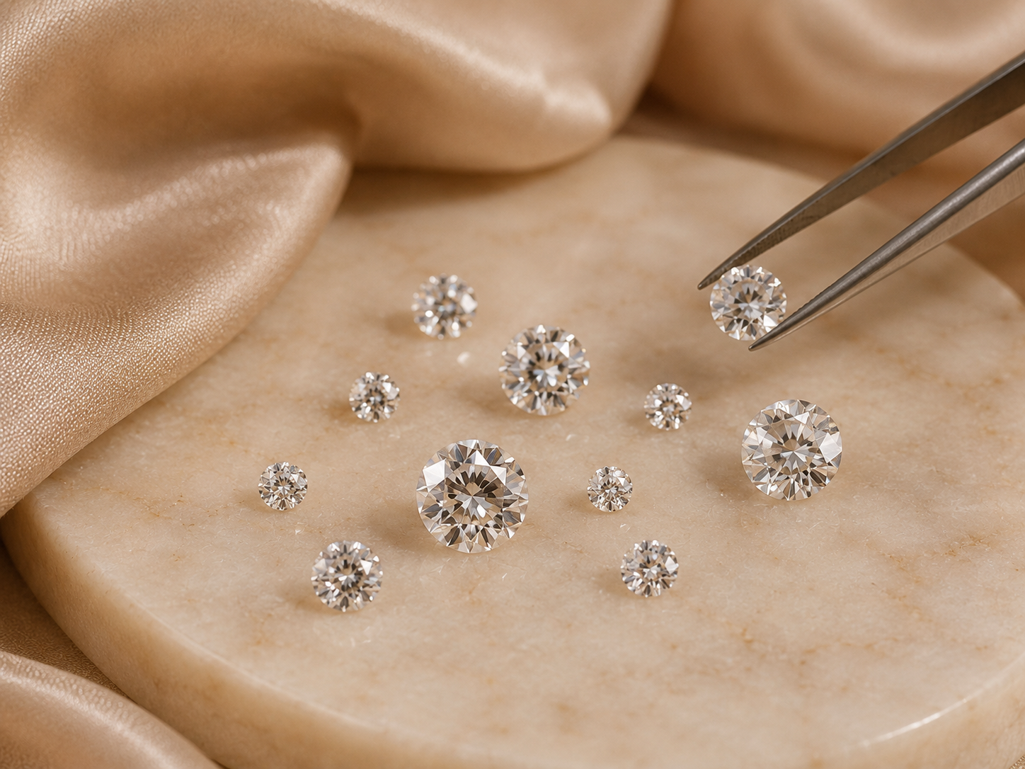 Diamanten auf Marmor, mit Pinzette