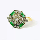 Art-Deco-Ring in 18 Karat Gelb- & Weißgold mit Smaragden & Brillanten