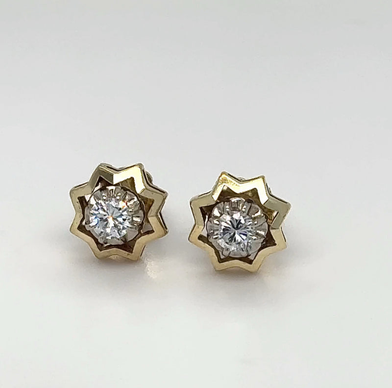 Stilvolle Ohrstecker in 14 Karat (585) Gelb-und Weißgold mit feinen Brillanten