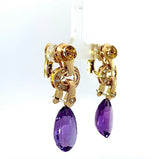 Wirkungsvolle Hängeohrringe in 18 Karat Gelbgold mit Brillanten, Citrin & Amethyst