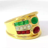 Dominanter Ring in 18 Karat Gelbgold mit Rubinen, Smaragden & Brillanten
