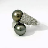 Eleganter Toi-et-Moi-Ring in 14 Karat Weißgold mit Tahiti-Perlen und Diamanten