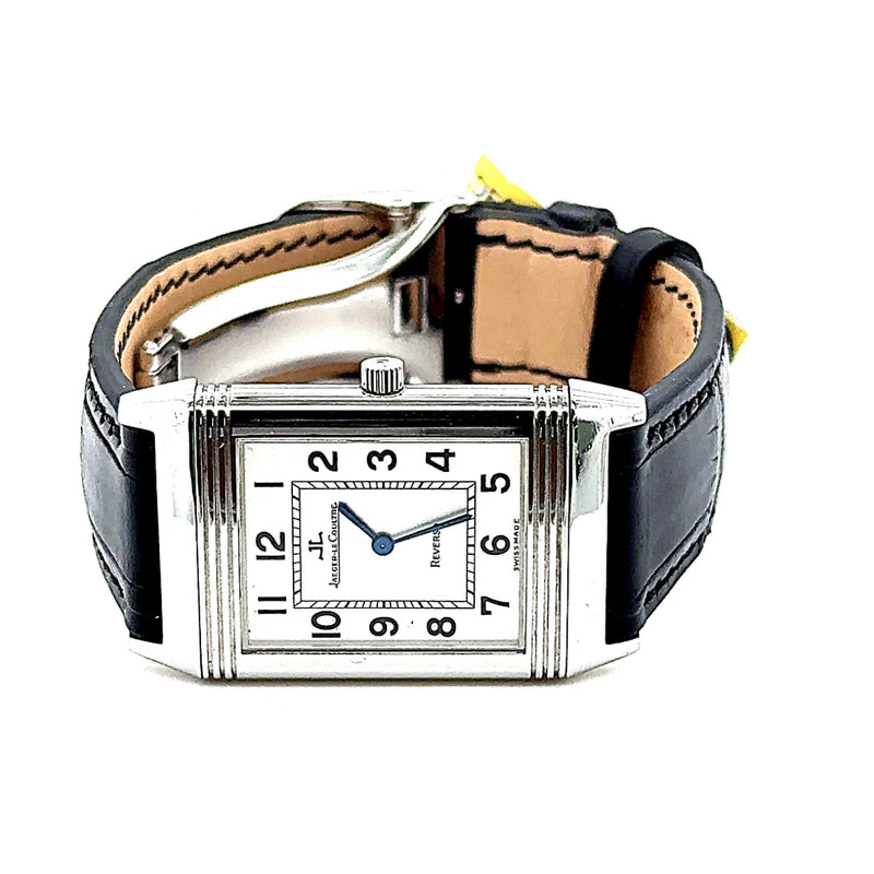 Zeitlose Jaeger LeCoultre Reverso Uhr in Edelstahl mit neuem Echt-Kroko Band