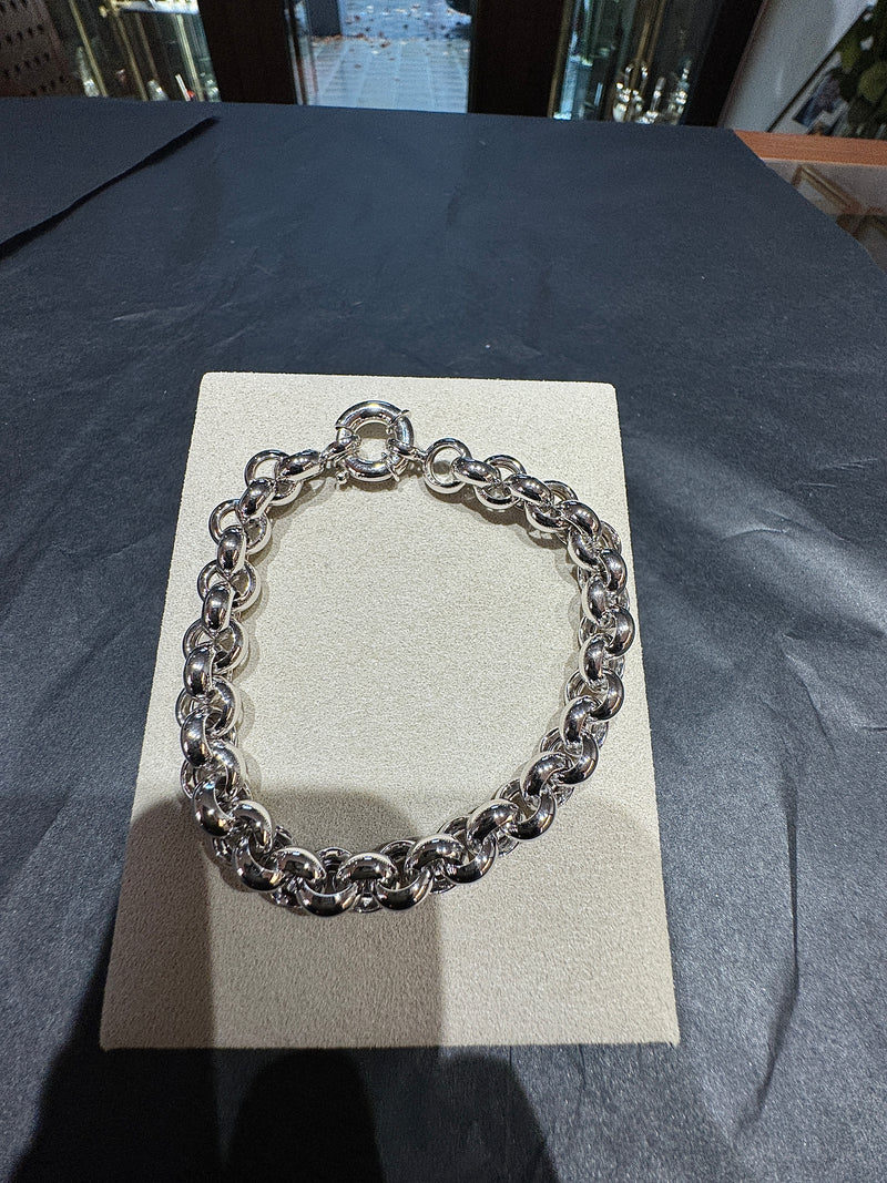 Modernes Erbsketten-Armband in 14 Karat Weißgold mit großem Federring