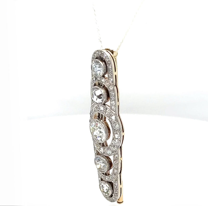 Eindrucksvolle Art-Deco Brosche in 14 Karat Gold mit großen Altschliff Diamanten