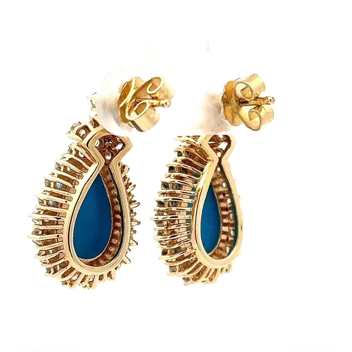 Statement Earrings in 14k Yellow Gold with Turquoise & Diamonds