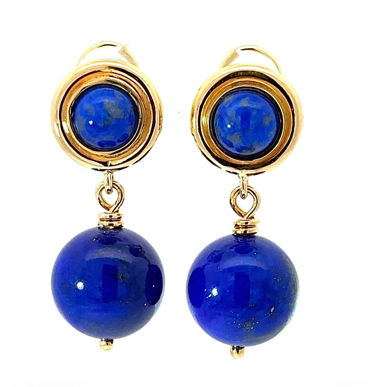 Elegante Ohrringe in 14 Karat Gelbgold mit hochfeinem Lapis Lazuli