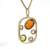 Ausgefallener Peridot / Citrin Anhänger in 14 Karat Gelbgold mit großen Diamanten