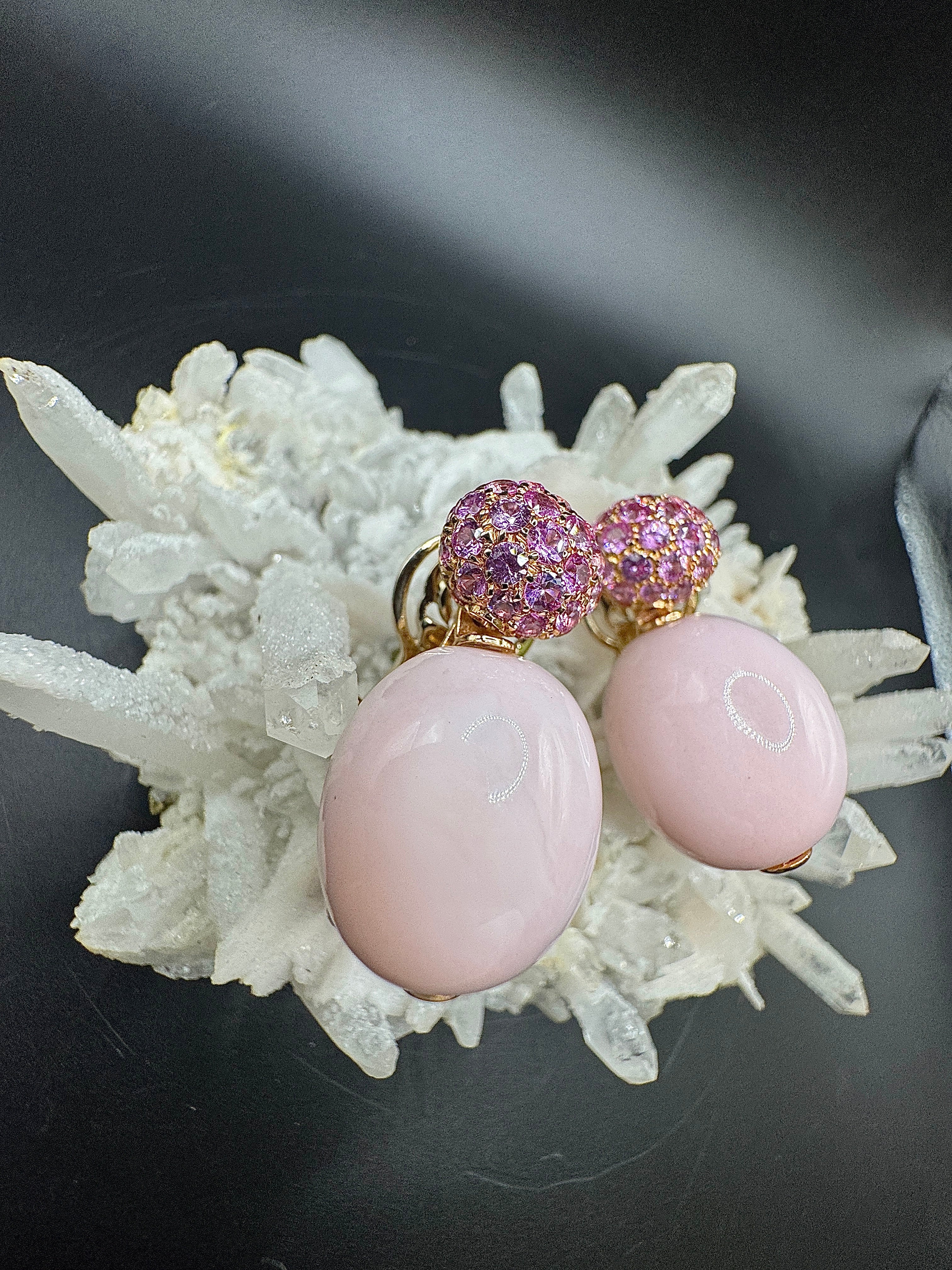 Edle Ohrringe in 18 Karat Roségold mit rosa Saphiren und rosa Andenopal