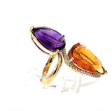 Moderner Cocktailring in 14 Karat Gelbgold mit feinen Brillanten, Amethyst & Citrin