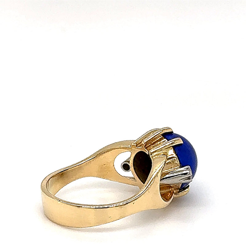 Handgefertigter Jaufmann-Ring in 18 Karat Gelbgold mit feinem Lapis Lazuli und Brillanten