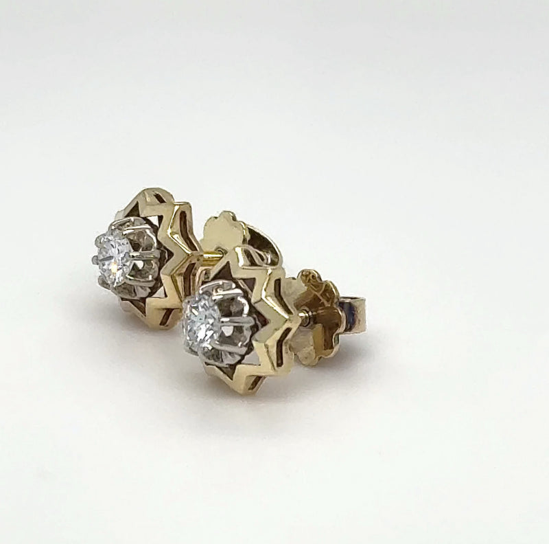 Stilvolle Ohrstecker in 14 Karat (585) Gelb-und Weißgold mit feinen Brillanten