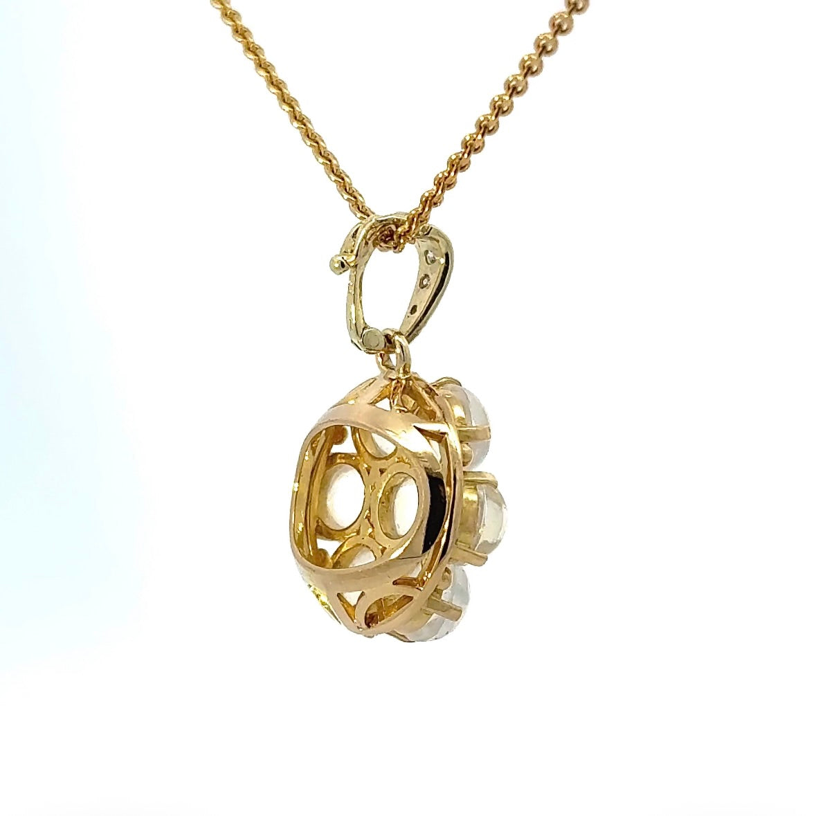 Eleganter Anhänger in 14 Karat Gelbgold mit Mondsteinen & Diamanten