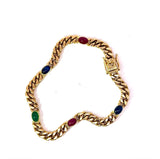 Zeitloses Armband in 14 Karat Gelbgold mit Saphiren, Rubinen und Smaragd