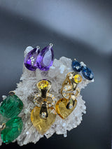 Wirkungsvolle Hängeohrringe in 18 Karat Gelbgold mit Brillanten, Citrin & Amethyst