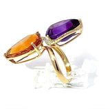Moderner Cocktailring in 14 Karat Gelbgold mit feinen Brillanten, Amethyst & Citrin